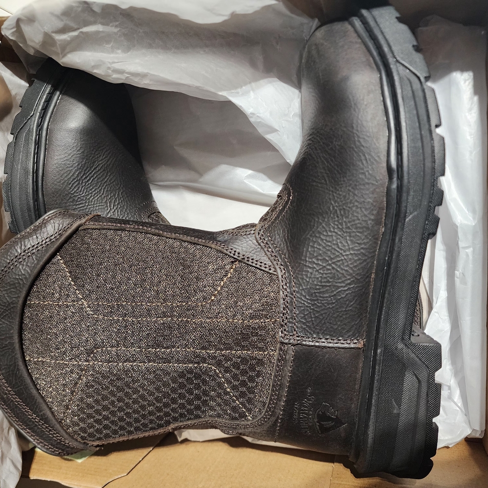 Black Leather Pull-On Boots with Textured Toe